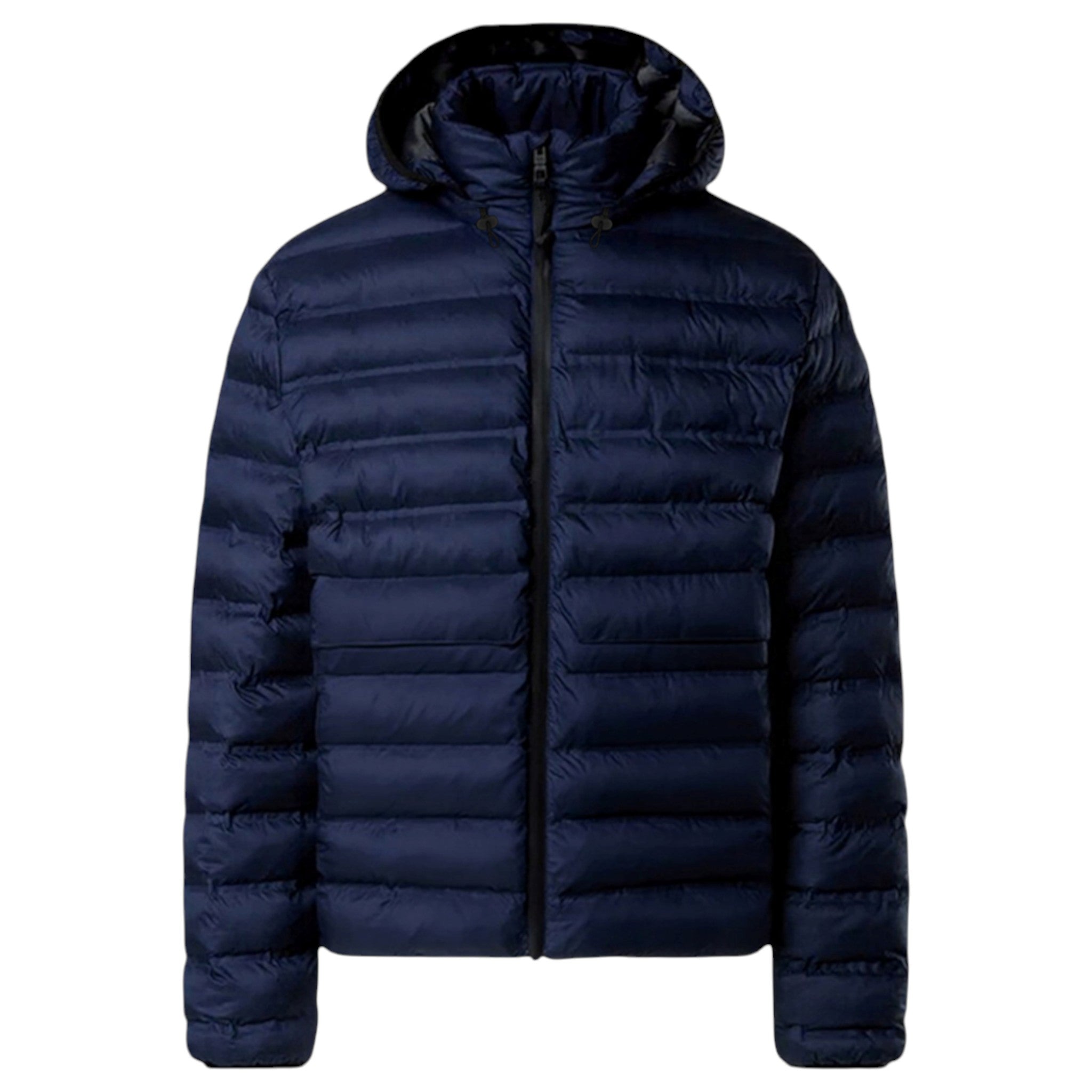 JDN men’s navy puffer coat with detachable hood and zip pockets UK winter jacket